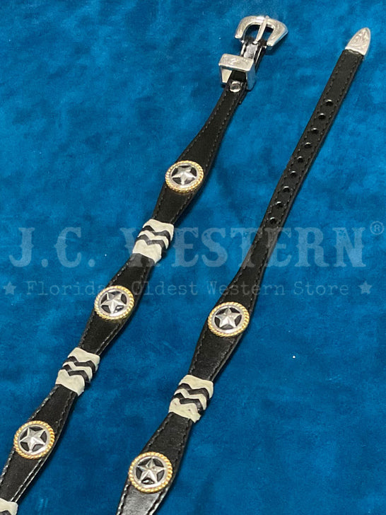 Fashionwest LC-26-2-BLK Stars Leather Hatband Black front view. If you need any assistance with this item or the purchase of this item please call us at five six one seven four eight eight eight zero one Monday through Saturday 10:00a.m EST to 8:00 p.m EST