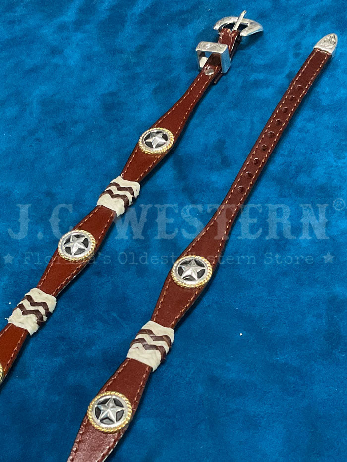 Fashionwest LC-26-2-BR Stars Leather Hatband Brown conchos view. If you need any assistance with this item or the purchase of this item please call us at five six one seven four eight eight eight zero one Monday through Saturday 10:00a.m EST to 8:00 p.m EST