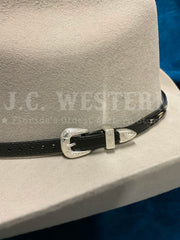 Fashionwest LC-58-BLK Horse Hair Inlay Leather Hatband Black buckle view. If you need any assistance with this item or the purchase of this item please call us at five six one seven four eight eight eight zero one Monday through Saturday 10:00a.m EST to 8:00 p.m EST