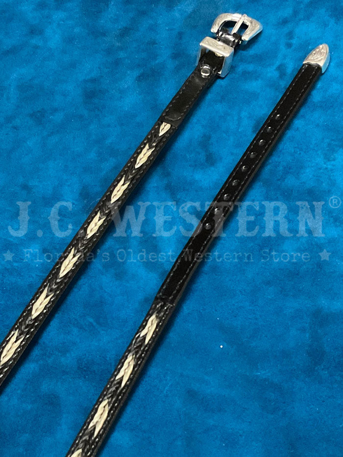 Fashionwest LC-58-BLK Horse Hair Inlay Leather Hatband Black horse hair inlay view. If you need any assistance with this item or the purchase of this item please call us at five six one seven four eight eight eight zero one Monday through Saturday 10:00a.m EST to 8:00 p.m EST