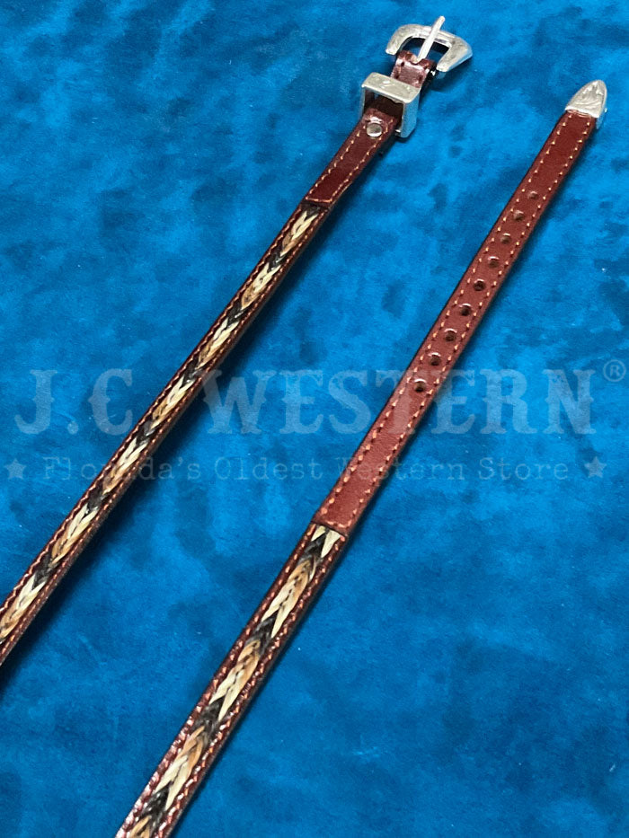 Fashionwest LC-58-BR Horse Hair Inlay Leather Hatband Brown horse hair inlay view. If you need any assistance with this item or the purchase of this item please call us at five six one seven four eight eight eight zero one Monday through Saturday 10:00a.m EST to 8:00 p.m EST