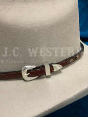 Fashionwest LC-58-BR Horse Hair Inlay Leather Hatband Brown buckle view. If you need any assistance with this item or the purchase of this item please call us at five six one seven four eight eight eight zero one Monday through Saturday 10:00a.m EST to 8:00 p.m EST