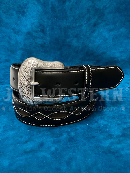 Ariat A1042801 Mens Boot Stitch Filigree Leather Belt Black front view. If you need any assistance with this item or the purchase of this item please call us at five six one seven four eight eight eight zero one Monday through Saturday 10:00a.m EST to 8:00 p.m EST