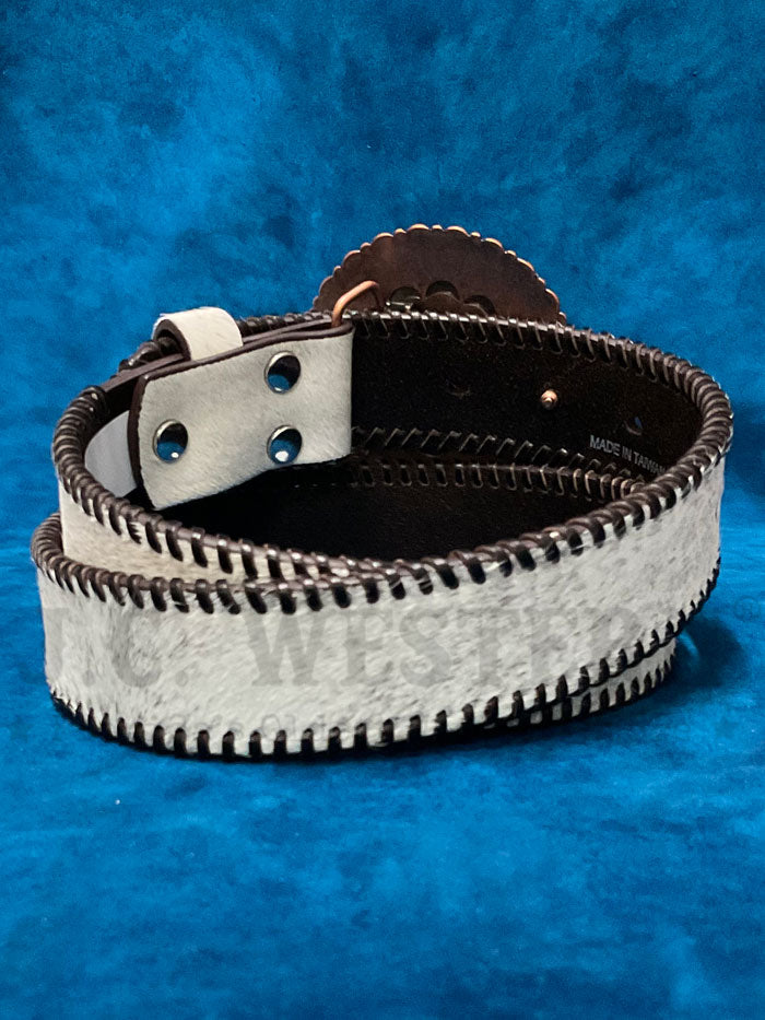 Nocona N320006237 Ladies Calf Hair Whip Stitch Belt Beige front view. If you need any assistance with this item or the purchase of this item please call us at five six one seven four eight eight eight zero one Monday through Saturday 10:00a.m EST to 8:00 p.m EST