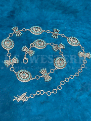 Angel Ranch D140007833 Ladies Oval Butterfly Conchos Chain Belt Turquoise front view. If you need any assistance with this item or the purchase of this item please call us at five six one seven four eight eight eight zero one Monday through Saturday 10:00a.m EST to 8:00 p.m EST