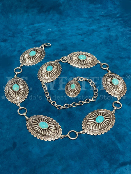 Ariat A1515836 Ladies Fashion Chain Belt Turquoise front view. If you need any assistance with this item or the purchase of this item please call us at five six one seven four eight eight eight zero one Monday through Saturday 10:00a.m EST to 8:00 p.m EST