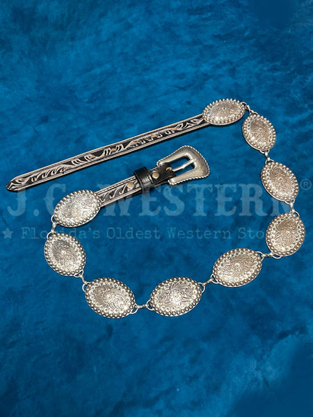 Nocona N320004301 Ladies Crystal Conchos Belt Silver And Black front view. If you need any assistance with this item or the purchase of this item please call us at five six one seven four eight eight eight zero one Monday through Saturday 10:00a.m EST to 8:00 p.m EST