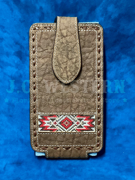 3D D350000804 Embroidered Inlay Buck Lace Leather Cell Phone Case Brown front view. If you need any assistance with this item or the purchase of this item please call us at five six one seven four eight eight eight zero one Monday through Saturday 10:00a.m EST to 8:00 p.m EST