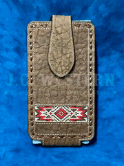 3D D350000804 Embroidered Inlay Buck Lace Leather Cell Phone Case Brown front view. If you need any assistance with this item or the purchase of this item please call us at five six one seven four eight eight eight zero one Monday through Saturday 10:00a.m EST to 8:00 p.m EST