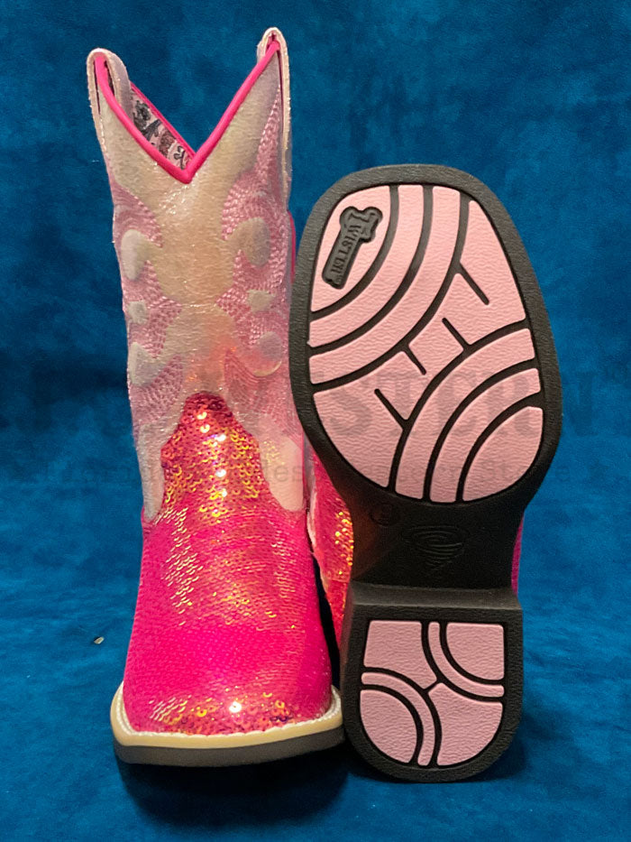 Twister 443004730 446004730 Kids Krissy Style Bucker Boot Hot Pink side view pair. If you need any assistance with this item or the purchase of this item please call us at five six one seven four eight eight eight zero one Monday through Saturday 10:00a.m EST to 8:00 p.m EST 