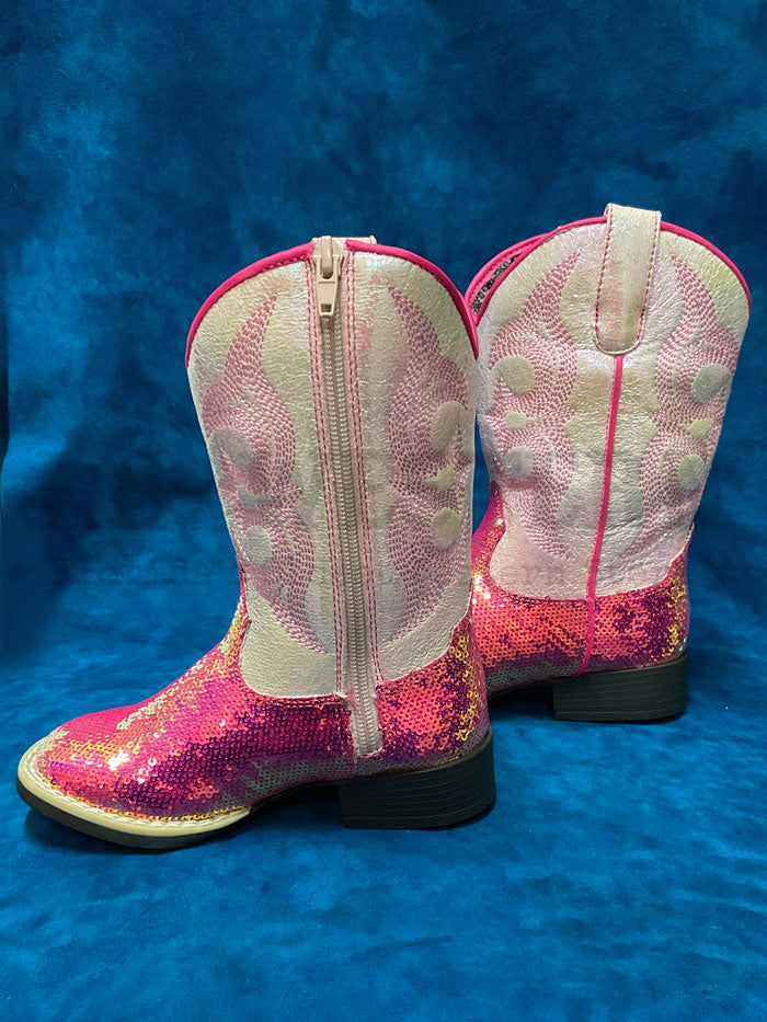 Twister 443004730 446004730 Kids Krissy Style Bucker Boot Hot Pink side view pair. If you need any assistance with this item or the purchase of this item please call us at five six one seven four eight eight eight zero one Monday through Saturday 10:00a.m EST to 8:00 p.m EST 