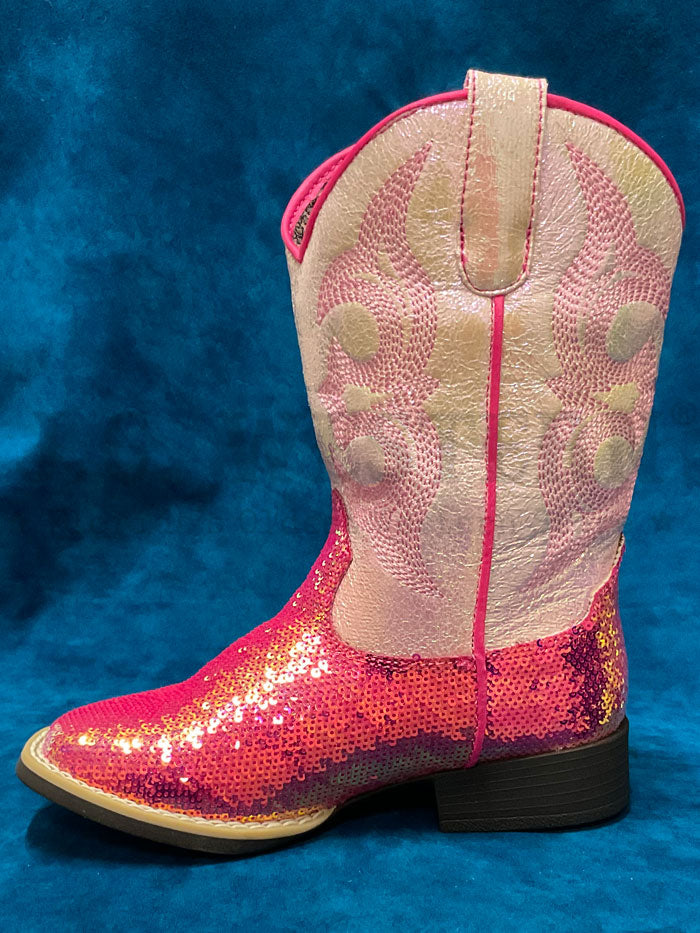 Twister 443004730 446004730 Kids Krissy Style Bucker Boot Hot Pink side view pair. If you need any assistance with this item or the purchase of this item please call us at five six one seven four eight eight eight zero one Monday through Saturday 10:00a.m EST to 8:00 p.m EST 