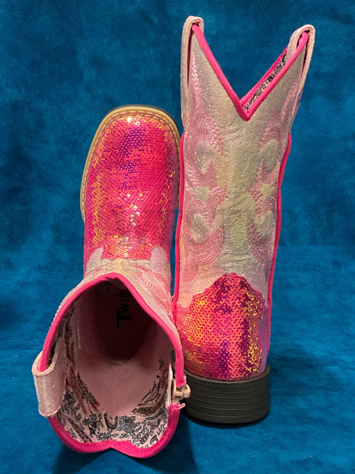 Twister 443004730 446004730 Kids Krissy Style Bucker Boot Hot Pink side view pair. If you need any assistance with this item or the purchase of this item please call us at five six one seven four eight eight eight zero one Monday through Saturday 10:00a.m EST to 8:00 p.m EST 