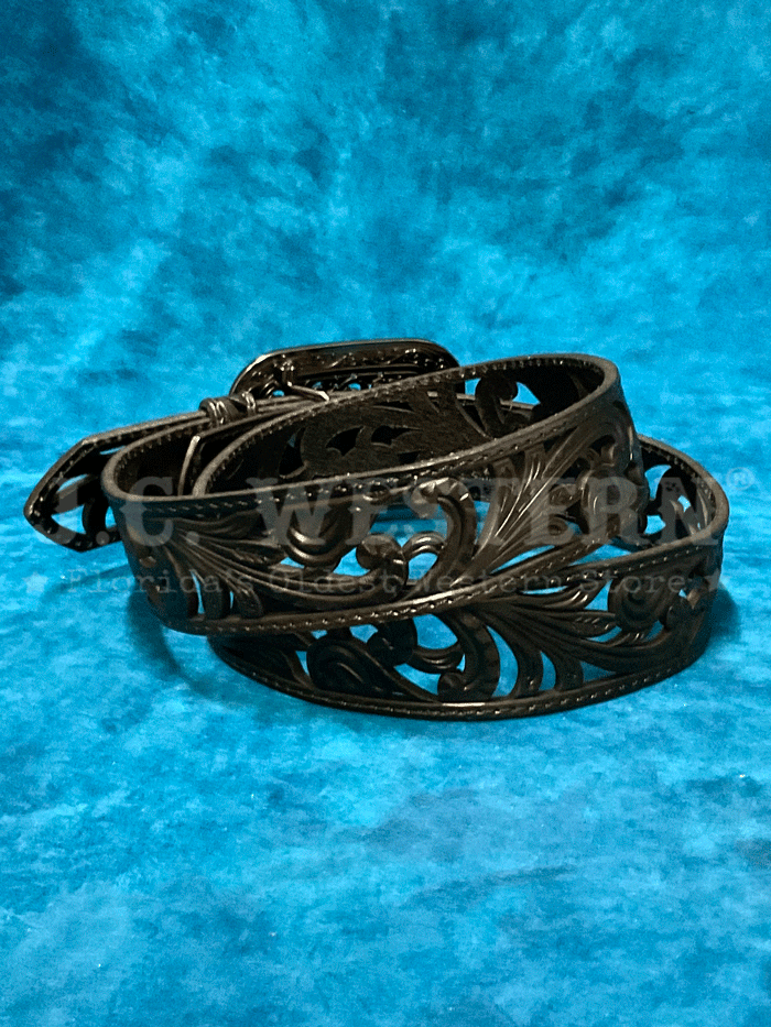 Ariat A1566701 Ladies Floral Filigree Belt Black front view. If you need any assistance with this item or the purchase of this item please call us at five six one seven four eight eight eight zero one Monday through Saturday 10:00a.m EST to 8:00 p.m EST