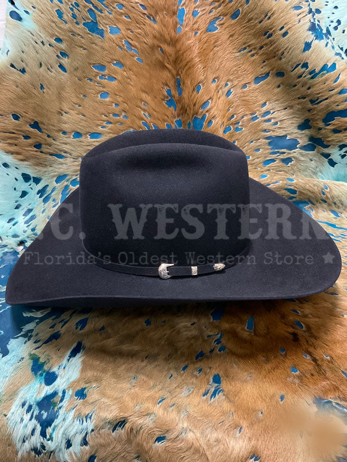 Resistol RFMDNT-RB4248 MIDNIGHT 6X Felt Hat Navy side / front view. If you need any assistance with this item or the purchase of this item please call us at five six one seven four eight eight eight zero one Monday through Saturday 10:00a.m EST to 8:00 p.m EST