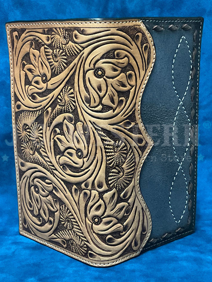 3D D2500123107 Mens Floral Hand Tooled Buck Lace Rodeo Wallet Tan front view. If you need any assistance with this item or the purchase of this item please call us at five six one seven four eight eight eight zero one Monday through Saturday 10:00a.m EST to 8:00 p.m EST