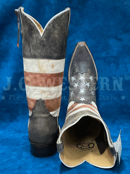 Roper 09-021-7001-0206 Womens American Flag Cowboy Boot Red back and toe view. If you need any assistance with this item or the purchase of this item please call us at five six one seven four eight eight eight zero one Monday through Saturday 10:00a.m EST to 8:00 p.m EST