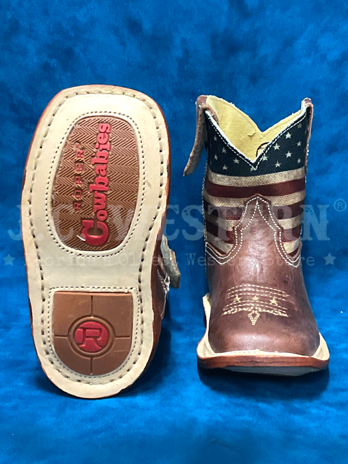 Roper 09-016-7912-1368 Infants Cowbabies American Flag Boot Brown side view. If you need any assistance with this item or the purchase of this item please call us at five six one seven four eight eight eight zero one Monday through Saturday 10:00a.m EST to 8:00 p.m EST