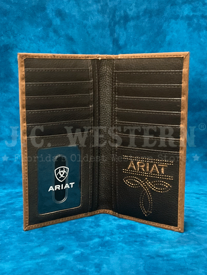 Ariat A3562302 Mens Brindle Calf Hair Rodeo Wallet Brown front view. If you need any assistance with this item or the purchase of this item please call us at five six one seven four eight eight eight zero one Monday through Saturday 10:00a.m EST to 8:00 p.m EST