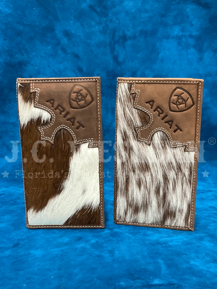 Ariat A3562302 Mens Brindle Calf Hair Rodeo Wallet Brown front view. If you need any assistance with this item or the purchase of this item please call us at five six one seven four eight eight eight zero one Monday through Saturday 10:00a.m EST to 8:00 p.m EST