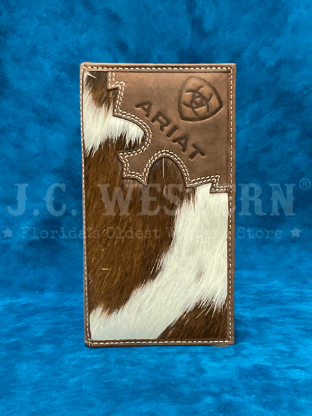 Ariat A3562302 Mens Brindle Calf Hair Rodeo Wallet Brown front view. If you need any assistance with this item or the purchase of this item please call us at five six one seven four eight eight eight zero one Monday through Saturday 10:00a.m EST to 8:00 p.m EST