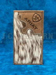 Ariat A3562302 Mens Brindle Calf Hair Rodeo Wallet Brown front view of different hair pattern. If you need any assistance with this item or the purchase of this item please call us at five six one seven four eight eight eight zero one Monday through Saturday 10:00a.m EST to 8:00 p.m EST