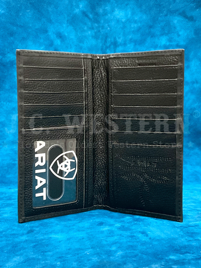 Ariat A3558801 Mens Diamond Lacing Southwestern Rodeo Wallet Black front view. If you need any assistance with this item or the purchase of this item please call us at five six one seven four eight eight eight zero one Monday through Saturday 10:00a.m EST to 8:00 p.m EST