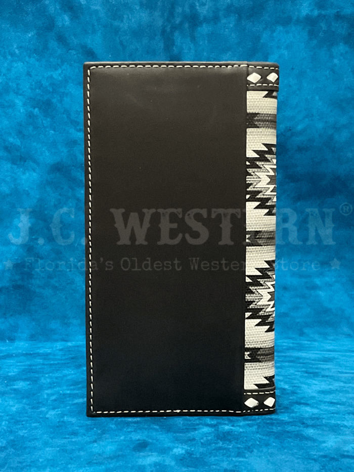 Ariat A3558801 Mens Diamond Lacing Southwestern Rodeo Wallet Black front view. If you need any assistance with this item or the purchase of this item please call us at five six one seven four eight eight eight zero one Monday through Saturday 10:00a.m EST to 8:00 p.m EST