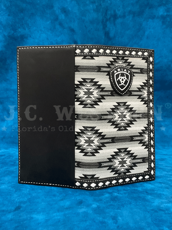 Ariat A3558801 Mens Diamond Lacing Southwestern Rodeo Wallet Black front view. If you need any assistance with this item or the purchase of this item please call us at five six one seven four eight eight eight zero one Monday through Saturday 10:00a.m EST to 8:00 p.m EST