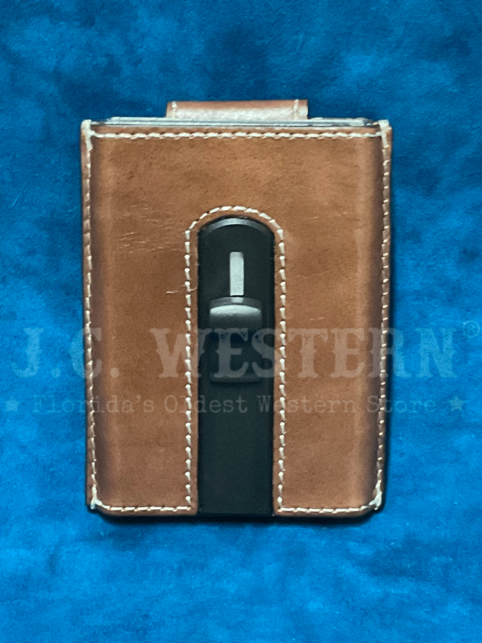 3D D250009802 Mens Smart Wallet Blue Diamond Inlay Brown front view. If you need any assistance with this item or the purchase of this item please call us at five six one seven four eight eight eight zero one Monday through Saturday 10:00a.m EST to 8:00 p.m EST