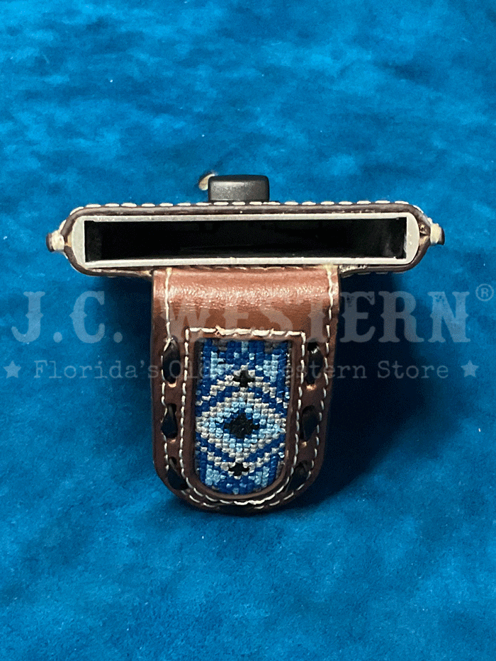 3D D250009802 Mens Smart Wallet Blue Diamond Inlay Brown front view. If you need any assistance with this item or the purchase of this item please call us at five six one seven four eight eight eight zero one Monday through Saturday 10:00a.m EST to 8:00 p.m EST