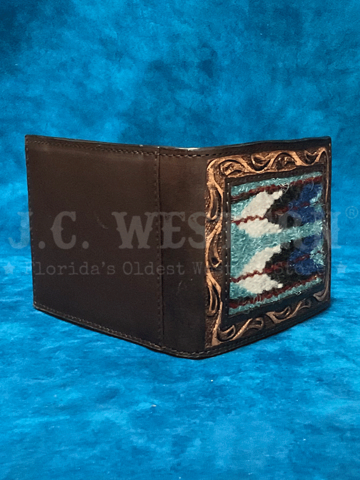 3D D250005102 Mens Bifold Tooled Wallet Brown front view. If you need any assistance with this item or the purchase of this item please call us at five six one seven four eight eight eight zero one Monday through Saturday 10:00a.m EST to 8:00 p.m EST