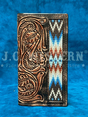 3D D250010002 Mens Hand Tooled Scroll Embroidered Inlay Rodeo Wallet Brown front view. If you need any assistance with this item or the purchase of this item please call us at five six one seven four eight eight eight zero one Monday through Saturday 10:00a.m EST to 8:00 p.m EST