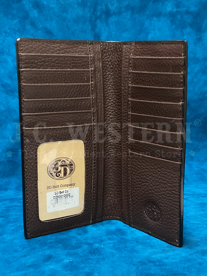 3D D250010002 Mens Hand Tooled Scroll Embroidered Inlay Rodeo Wallet Brown front view. If you need any assistance with this item or the purchase of this item please call us at five six one seven four eight eight eight zero one Monday through Saturday 10:00a.m EST to 8:00 p.m EST