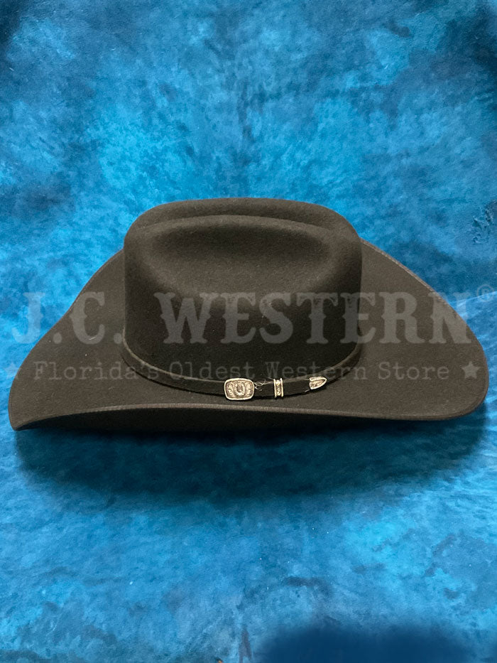 Resistol RWHRSEB-084207 HORSESHOE BOUND 4X Felt Western Hat Black side front view. 