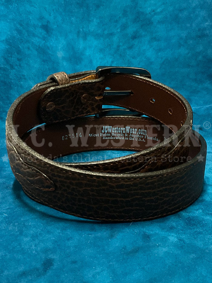 Gingerich 8245-14 Mens RICHLAND Scalloped Bison Belt Dark Brown front view. If you need any assistance with this item or the purchase of this item please call us at five six one seven four eight eight eight zero one Monday through Saturday 10:00a.m EST to 8:00 p.m EST