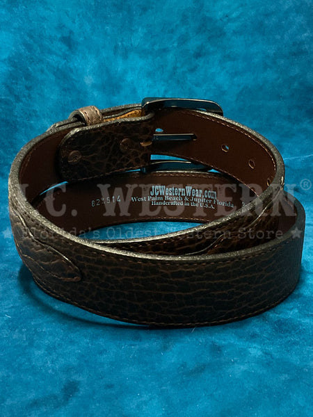 Gingerich 8245-14 Mens RICHLAND Scalloped Bison Belt Dark Brown back view. If you need any assistance with this item or the purchase of this item please call us at five six one seven four eight eight eight zero one Monday through Saturday 10:00a.m EST to 8:00 p.m EST