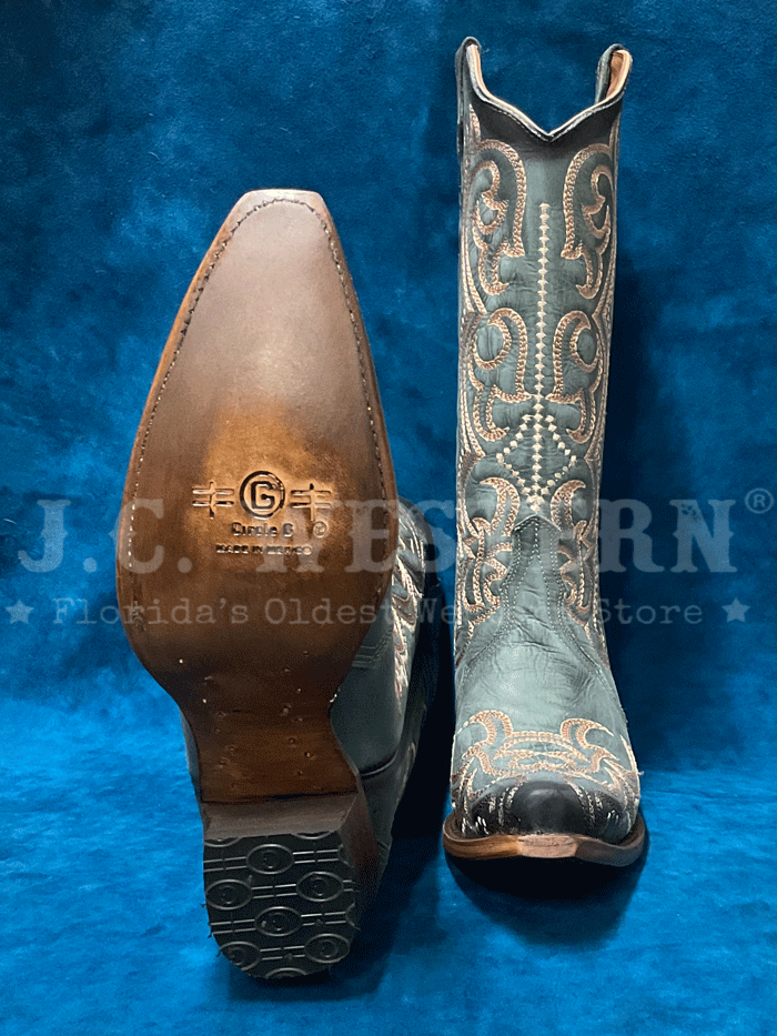 Circle G L5869 Ladies Embroidery Triad Boot Blue Jean front and side view. If you need any assistance with this item or the purchase of this item please call us at five six one seven four eight eight eight zero one Monday through Saturday 10:00a.m EST to 8:00 p.m EST

