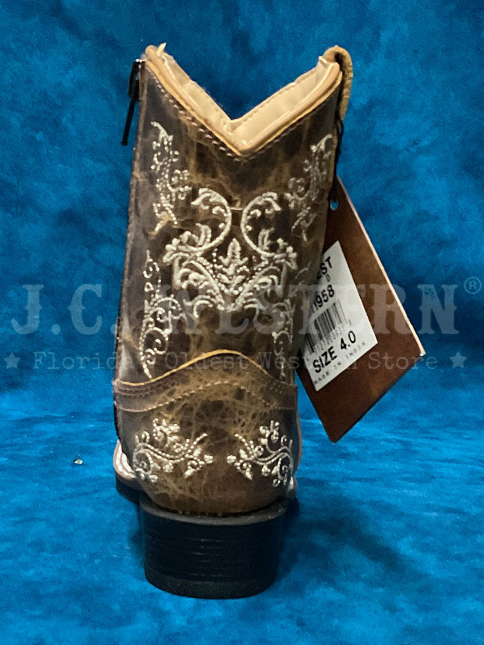 Old West 1958 Kids Embroidered Square Toe Western Boot Brown youth, kids and toddlers. If you need any assistance with this item or the purchase of this item please call us at five six one seven four eight eight eight zero one Monday through Saturday 10:00a.m EST to 8:00 p.m EST