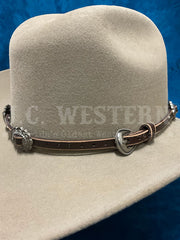 3D D740002002 Scalloped Conchos Nail Head Hatband Brown front view. If you need any assistance with this item or the purchase of this item please call us at five six one seven four eight eight eight zero one Monday through Saturday 10:00a.m EST to 8:00 p.m EST