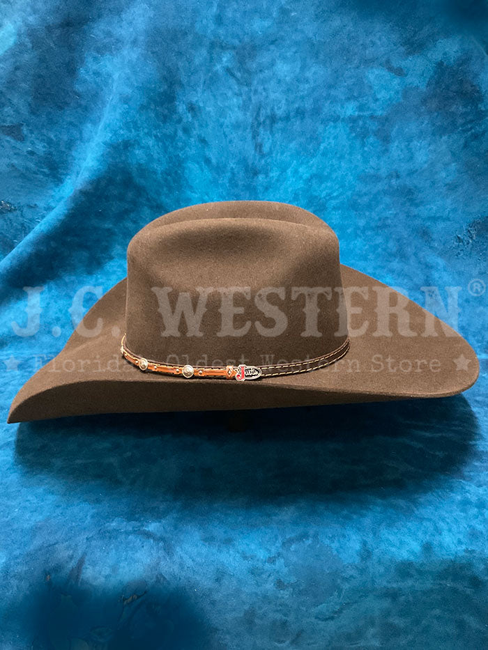 Justin JF0230BUST44 2X Buster Premium Felt Hat Chocolate Bark front / side view. If you need any assistance with this item or the purchase of this item please call us at five six one seven four eight eight eight zero one Monday through Saturday 10:00a.m EST to 8:00 p.m EST