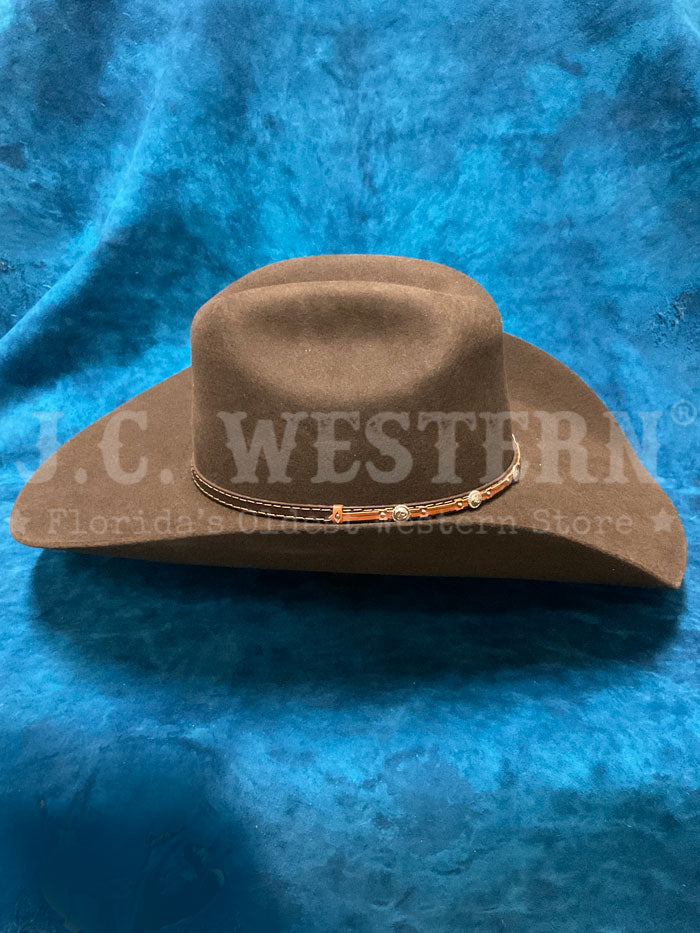 Justin JF0230BUST44 2X Buster Premium Felt Hat Chocolate Bark front / side view. If you need any assistance with this item or the purchase of this item please call us at five six one seven four eight eight eight zero one Monday through Saturday 10:00a.m EST to 8:00 p.m EST