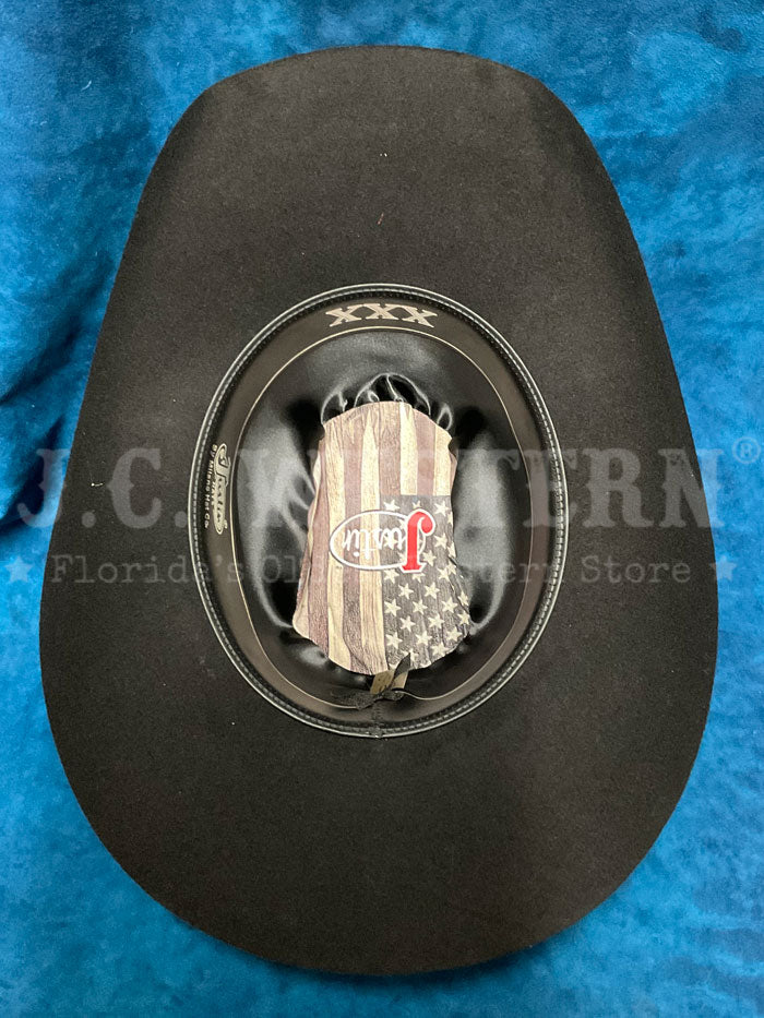 Justin JF0330AMER44 3X Americana Felt Hat Black side / front view. If you need any assistance with this item or the purchase of this item please call us at five six one seven four eight eight eight zero one Monday through Saturday 10:00a.m EST to 8:00 p.m EST