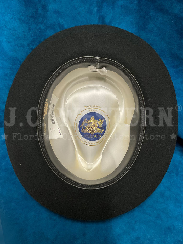 Stetson TFDWNS-102307 DOWNS Royal Quality Hat Black side / front view. If you need any assistance with this item or the purchase of this item please call us at five six one seven four eight eight eight zero one Monday through Saturday 10:00a.m EST to 8:00 p.m EST