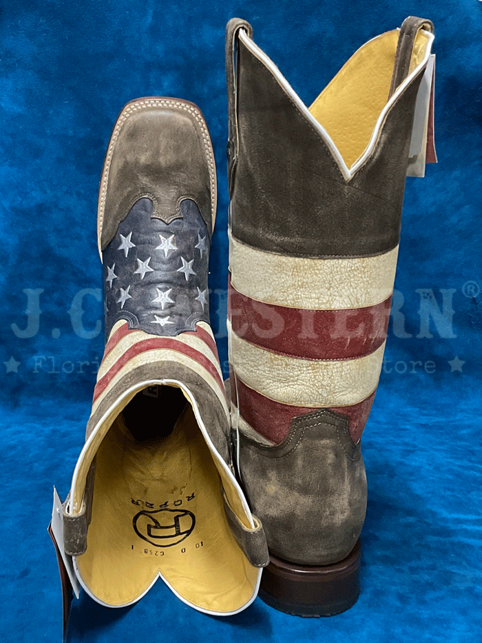 Roper 09-020-7001-0103 Mens American Flag Cowboy Boot Brown side view. If you need any assistance with this item or the purchase of this item please call us at five six one seven four eight eight eight zero one Monday through Saturday 10:00a.m EST to 8:00 p.m EST