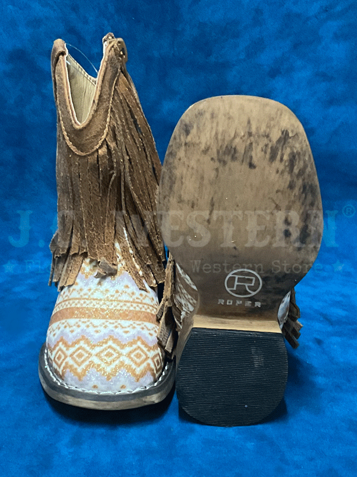 Roper 09-017-1903-3503 Toddlers Aztec Glitter Fringe Western Boot Tan side view. If you need any assistance with this item or the purchase of this item please call us at five six one seven four eight eight eight zero one Monday through Saturday 10:00a.m EST to 8:00 p.m EST