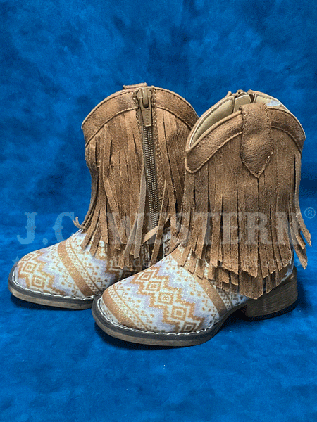 Roper 09-017-1903-3503 Toddlers Aztec Glitter Fringe Western Boot Tan side view. If you need any assistance with this item or the purchase of this item please call us at five six one seven four eight eight eight zero one Monday through Saturday 10:00a.m EST to 8:00 p.m EST