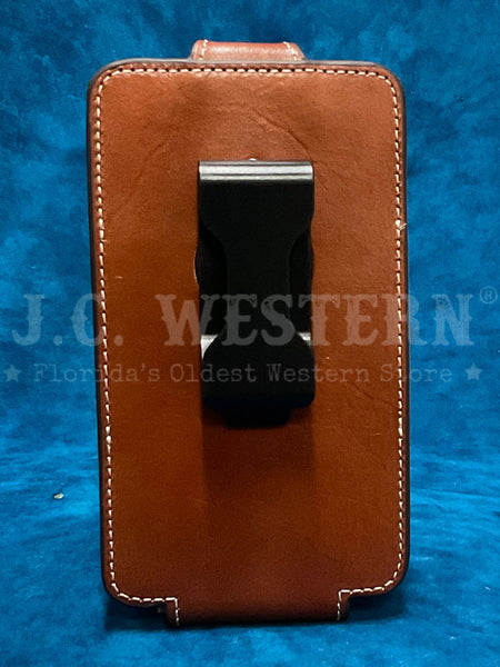 Ariat A0604208 Basket Weave Floral Embossed Large Cellphone Case Brown back view. If you need any assistance with this item or the purchase of this item please call us at five six one seven four eight eight eight zero one Monday through Saturday 10:00a.m EST to 8:00 p.m EST