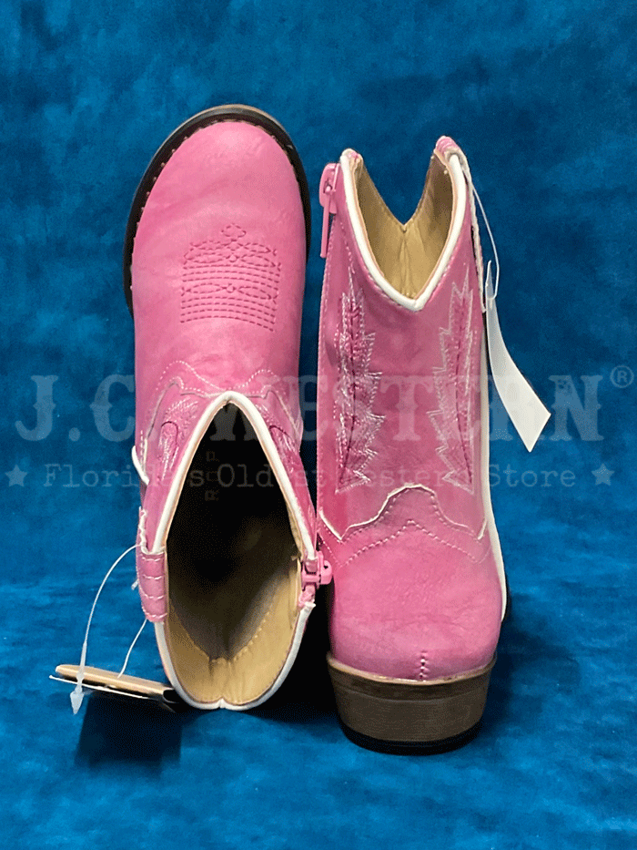 Roper 09-017-1939-2404 Toddlers Round Toe Western Boot Pink side view of pair. If you need any assistance with this item or the purchase of this item please call us at five six one seven four eight eight eight zero one Monday through Saturday 10:00a.m EST to 8:00 p.m EST

