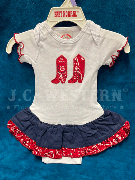 Kiddie Korral Style11D Infants Cowgirl Onesie Red Bandana Denim front. If you need any assistance with this item or the purchase of this item please call us at five six one seven four eight eight eight zero one Monday through Saturday 10:00a.m EST to 8:00 p.m EST